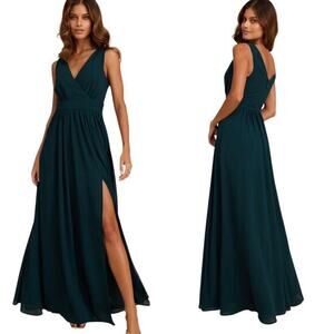 Luus Thoughts of Hue Emerald Green Surplice Maxi Dress size XS NWT